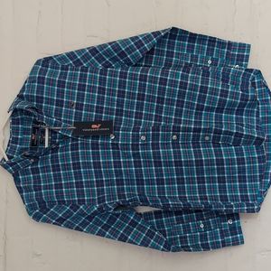 NWT Boys Vineyard Vines Whale Shirt Plaskett Creek Plaid Flannel ,Blue, Medium